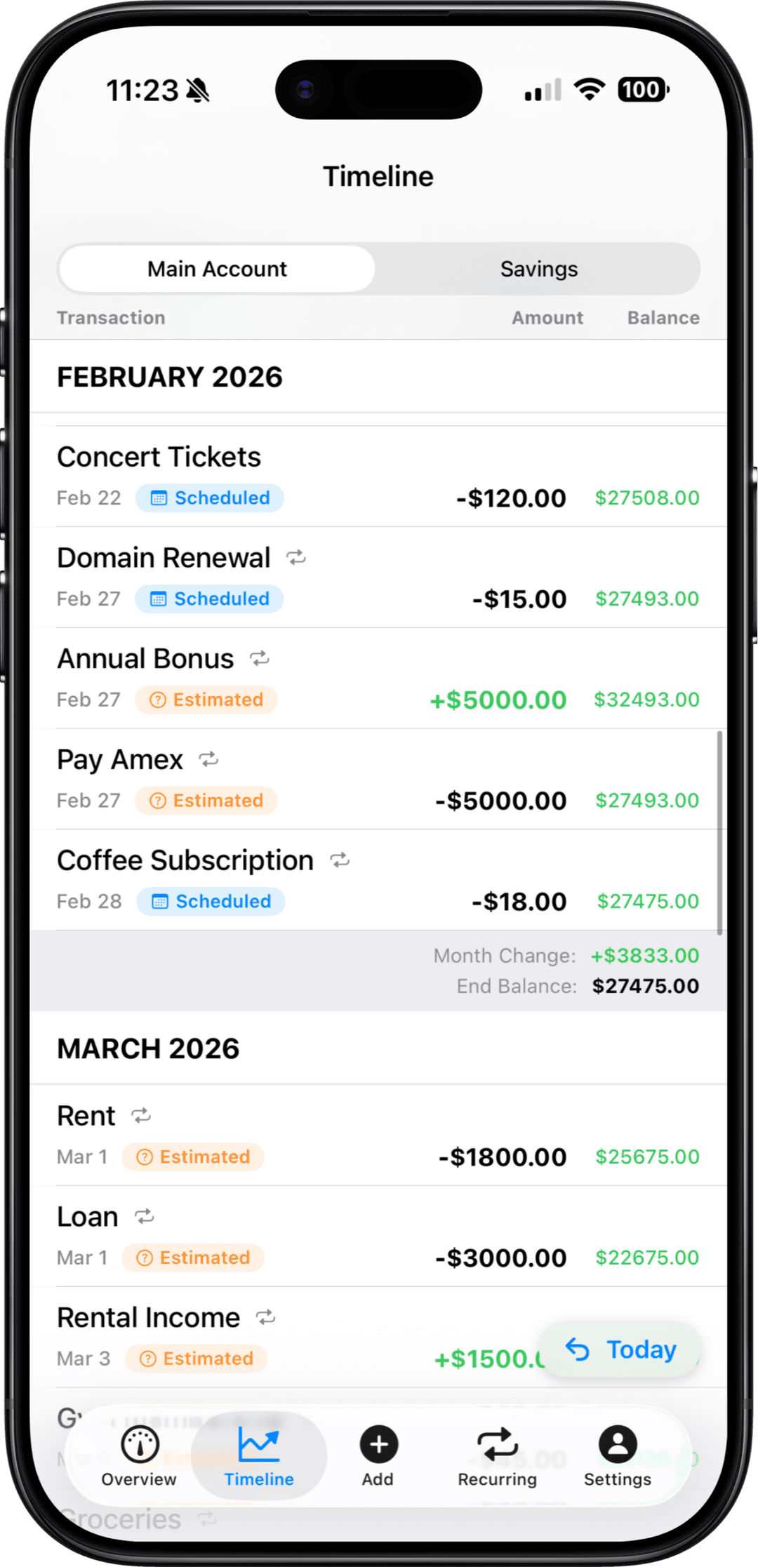 Cash Command Timeline UI